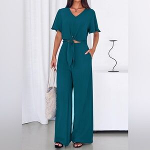Chic Teal Wide Leg Jumpsuit